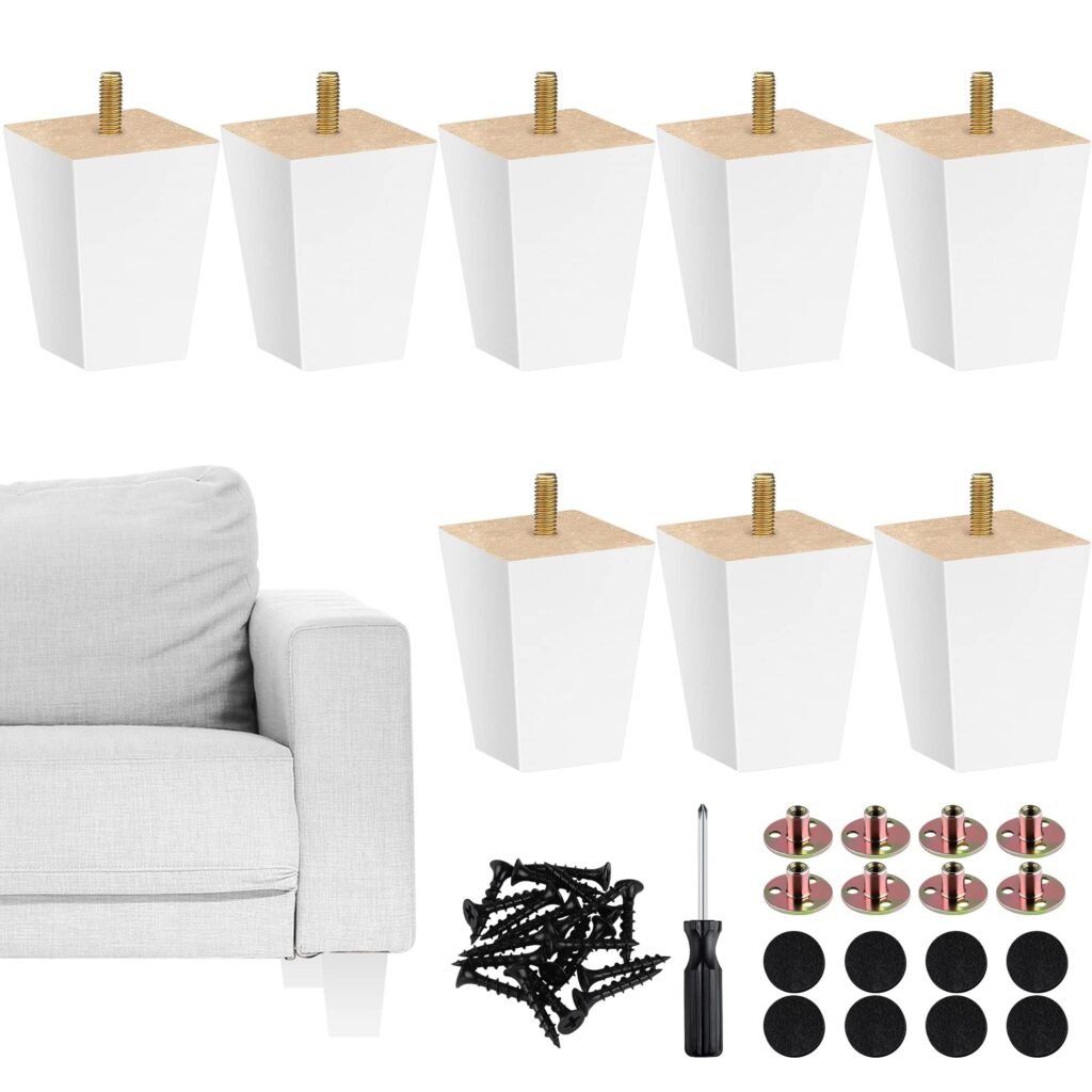 TURSTIN Set of 8 Wood Furniture Legs 3 Inch Square Solid Wood Sofa Legs with M8 T-Nuts Natural