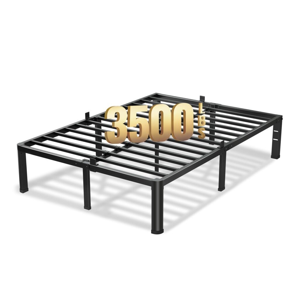VIPSHOW 18 Inch Queen Bed Frame, 3500Lbs Heavy Duty Metal Platform with Round Corner Legs Mattress