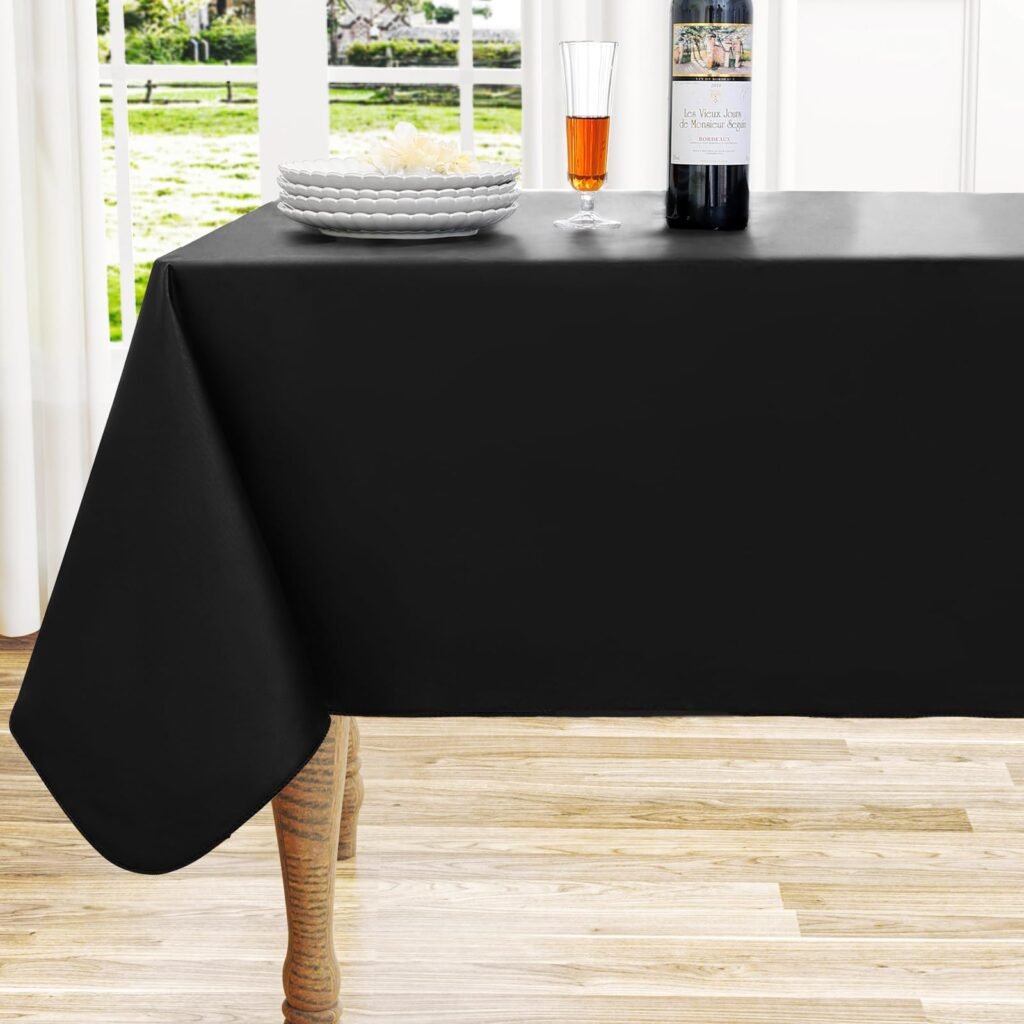 homing Rectangle Vinyl Tablecloth, Waterproof Spillproof Plastic Flannel Backed Table Cloth, Wipe Clean Table Cover for Dining, Buffet Parties and Camping (Black, 60" x 120")