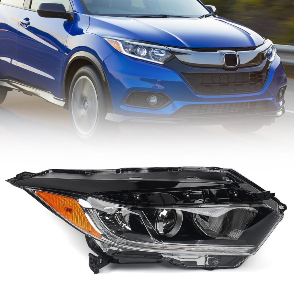 Huray Right Headlight Assembly for Honda HRV 2019 2020 2021 2022 [Halogen Type] [LED DRL] OE Head Lamp Replacement Passenger Side