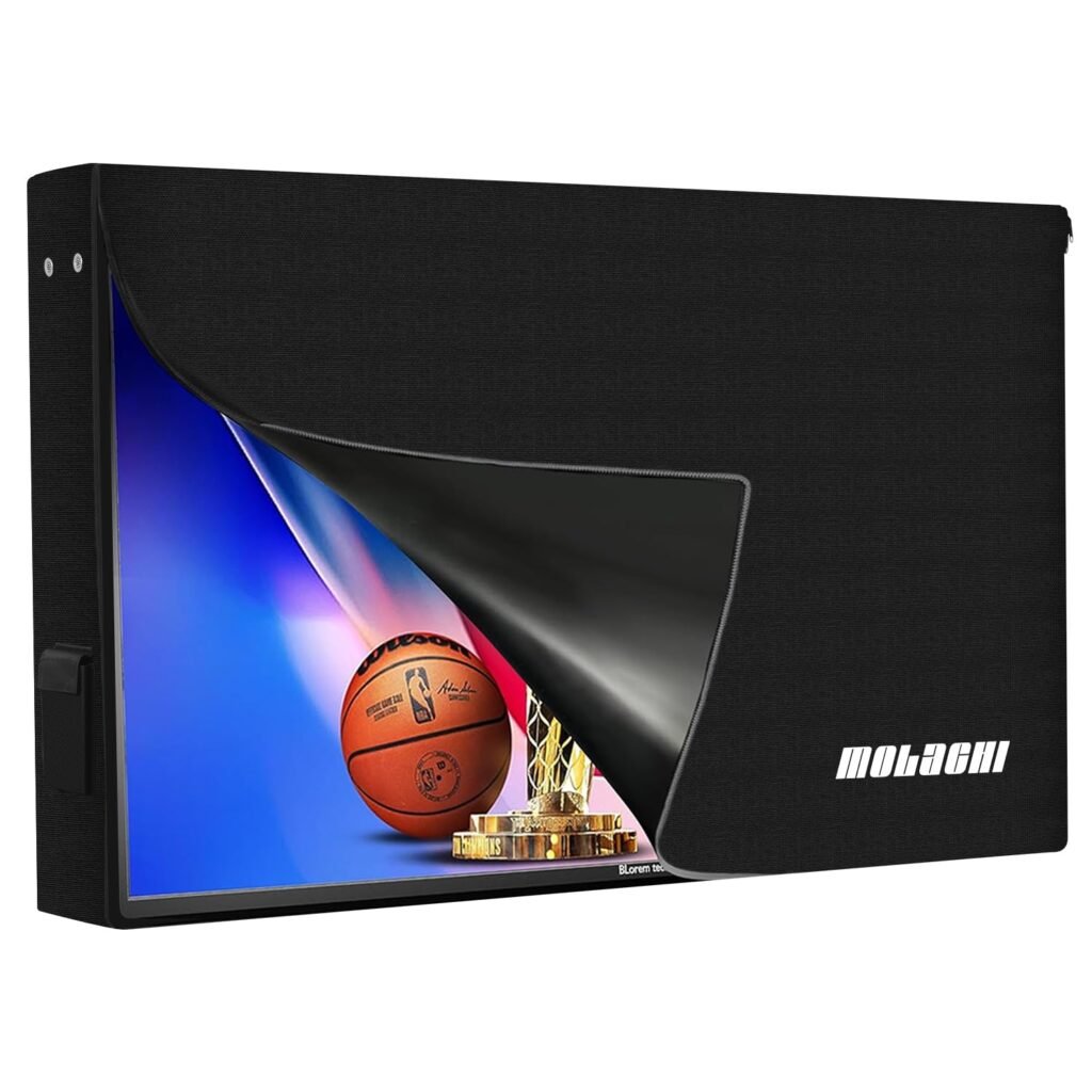 MOLACHI Outdoor Waterproof TV Cover for 46-48 inch Outside Flat Screen TV, Weatherproof 1680D Heavy Duty Screen Protector, Cover Size 46''W x 28''H x 8''D, Built-in Stainless Steel Metal Frame