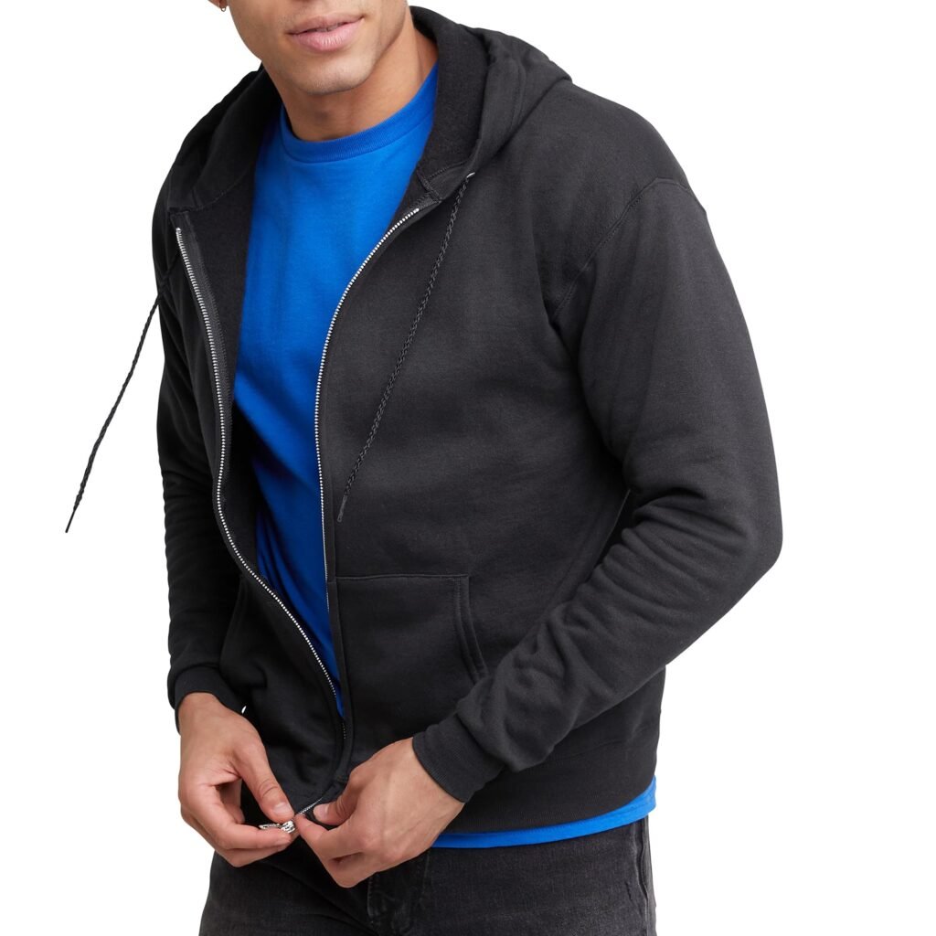 Hanes Mens Hoodie, Ecosmart Fleece Full-zip Zip-up Hooded Sweatshirt For Athletic-hoodies, Black, XX-Large US