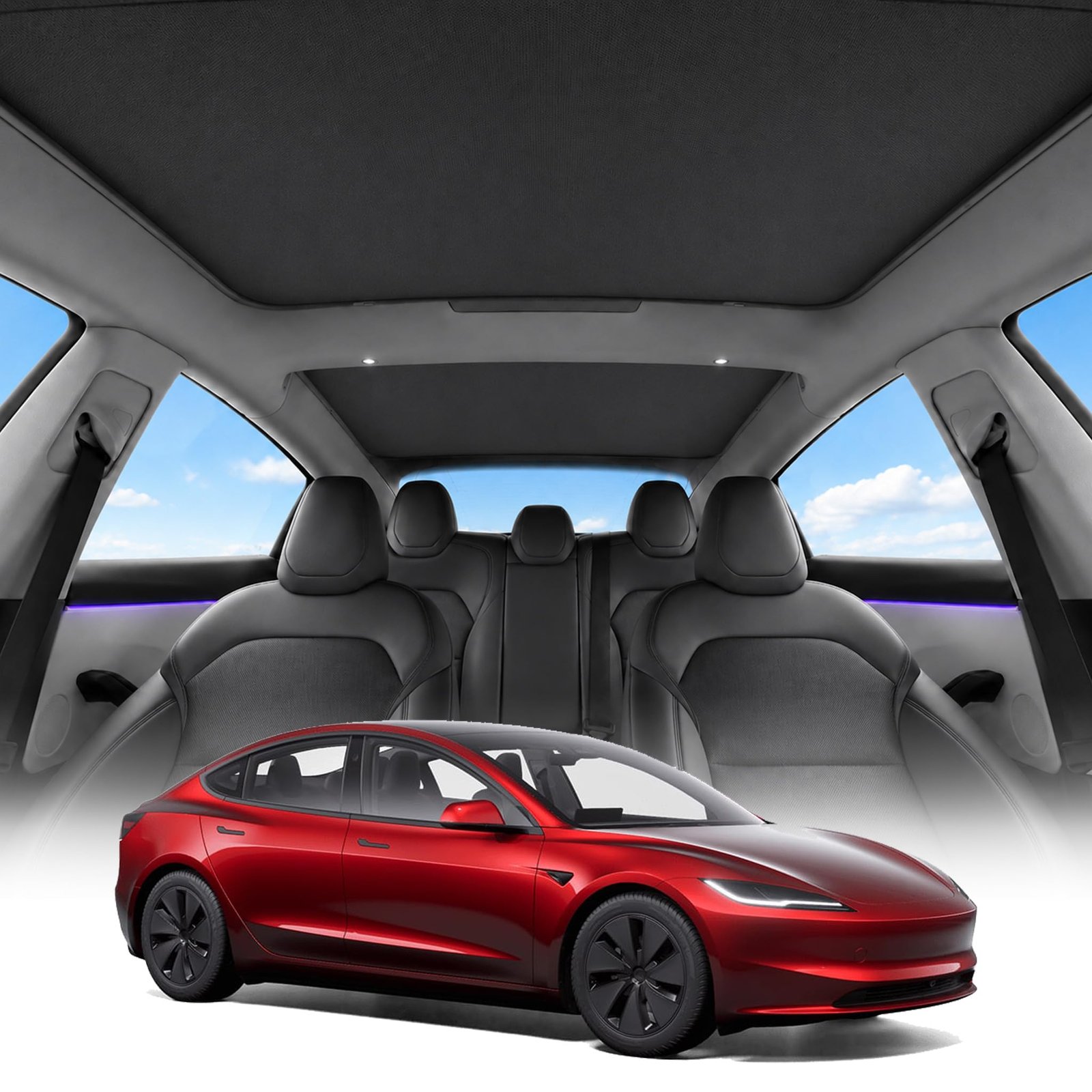 Rayhui Black Roof Sunshade for 2024-2026 Tesla Model 3 Highland