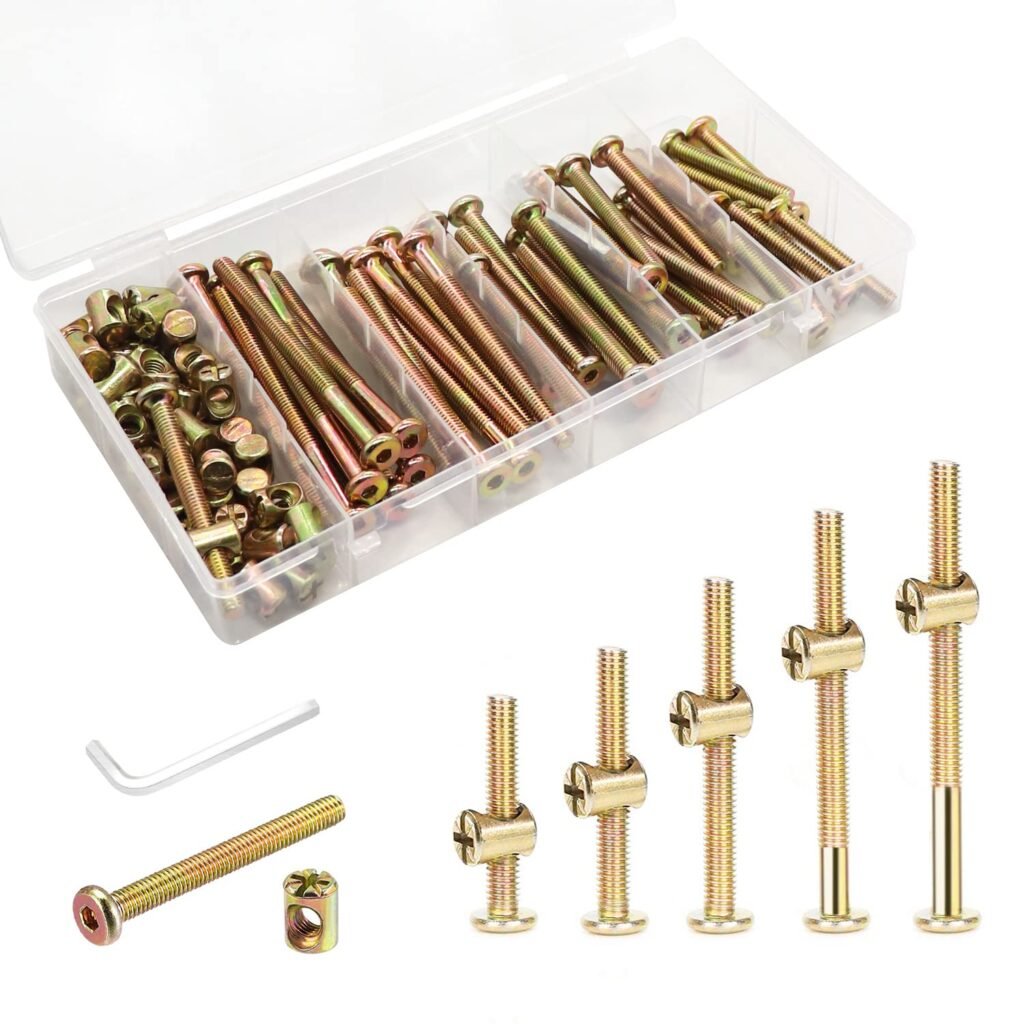 Crib Screws Hardware Replacement Kit - 16 Set Baby Bed Frame Bolts &Barrel Nuts Set, M6x40mm/ 50mm/
