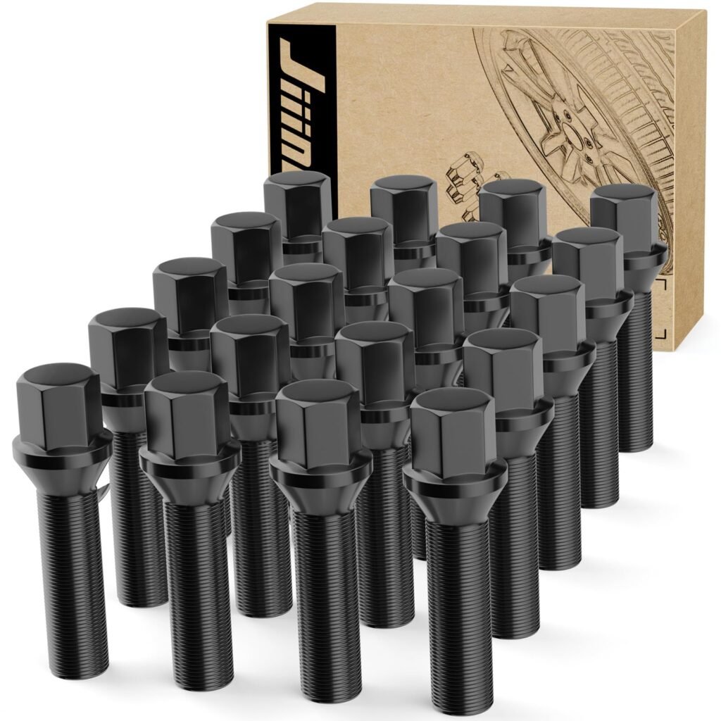 JiiinMiiin M14x1.5 Black Wheel Lug Bolts, WheelBolt Thread for Wheel Spacers, 17mm Hex, 45mm Thread