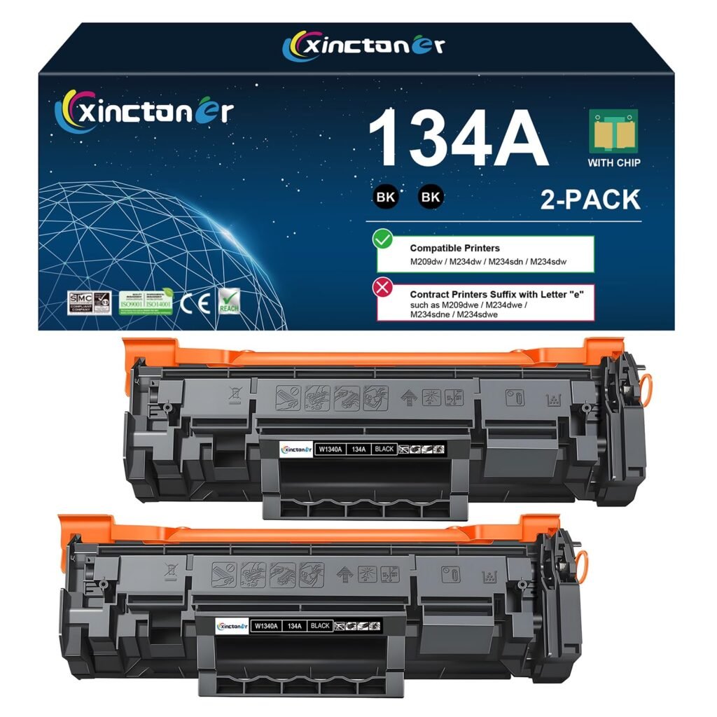134A Black Toner Cartridge (with Chip) Replacement for HP 134A W1340A 134X W1340X Toner Cartridges