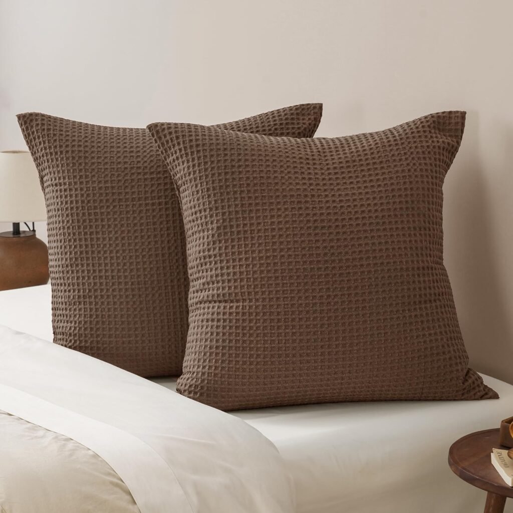 PHF Ultra Soft Waffle Weave Euro Shams Pillow Covers 26" x 26" 2 Pack, No Filling, Breathable Skin-Friendly Euro Throw Pillow Covers for Bed Couch Sofa, Cocoa Brown