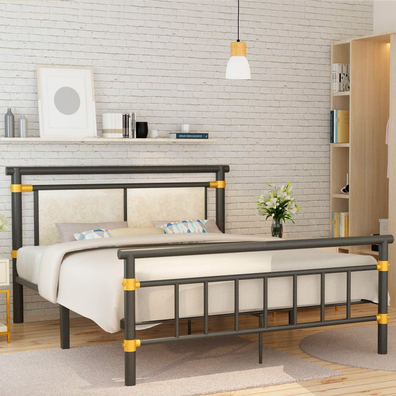 Recaceik Queen Size Metal Platform Bed Frame - Gold