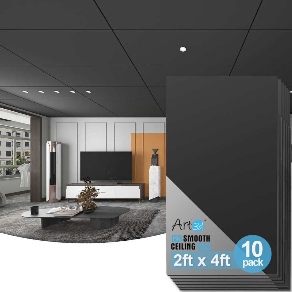 Art3d 10-Pack Smooth Drop Ceiling Tiles, No Sag and Breakage, Black