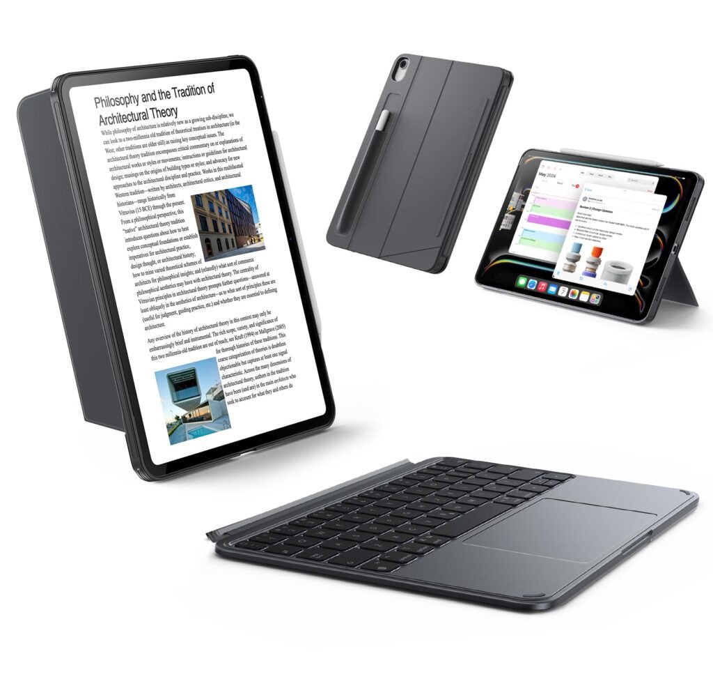 ESR for iPad 11" (A16) 2025/10th Gen Case with Keyboard, Magnetic Detachable Keyboard, Portrait/Landscape Modes, Large Click-Anywhere Trackpad, Backlit Keys, Shift Series, Dark Gray