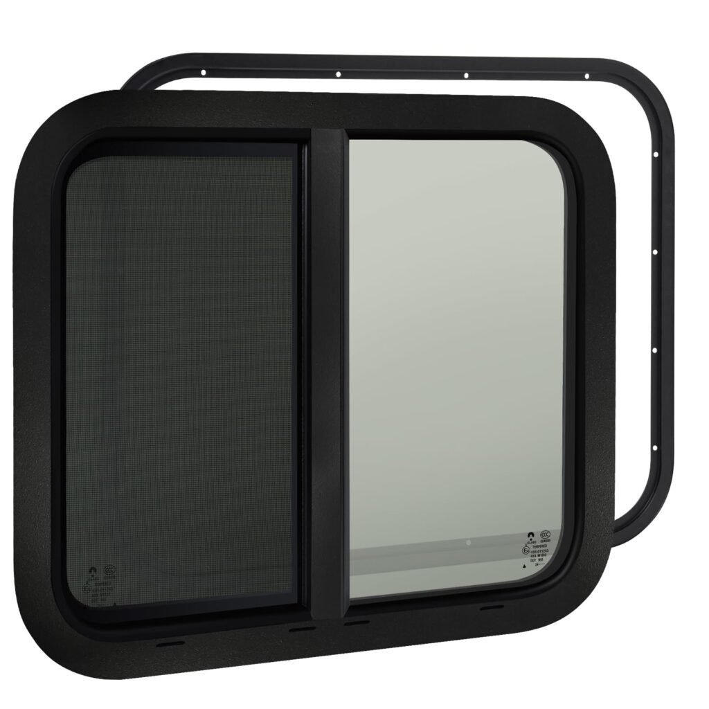 Cargo Trailer Windows,24" W x 20" H RV Windows for Cargo Trailer/Camper/Travel Trailer with Trim Ring,Horizontal Sliding Replacement Fit 15/16" or 1-3/8" Thick Wall,Allow Error 1/16”,DOT Approved