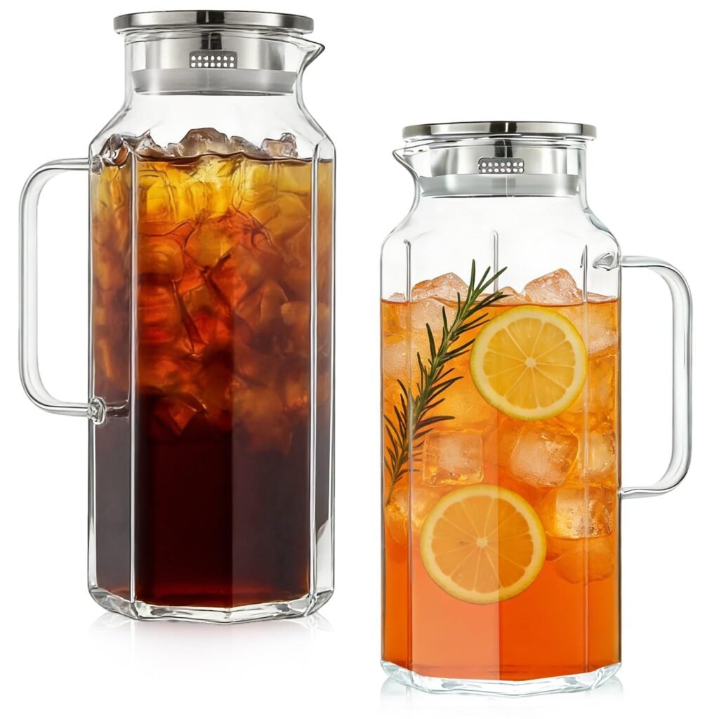 Rechano 2L Octagon Glass Water Pitcher with Lid