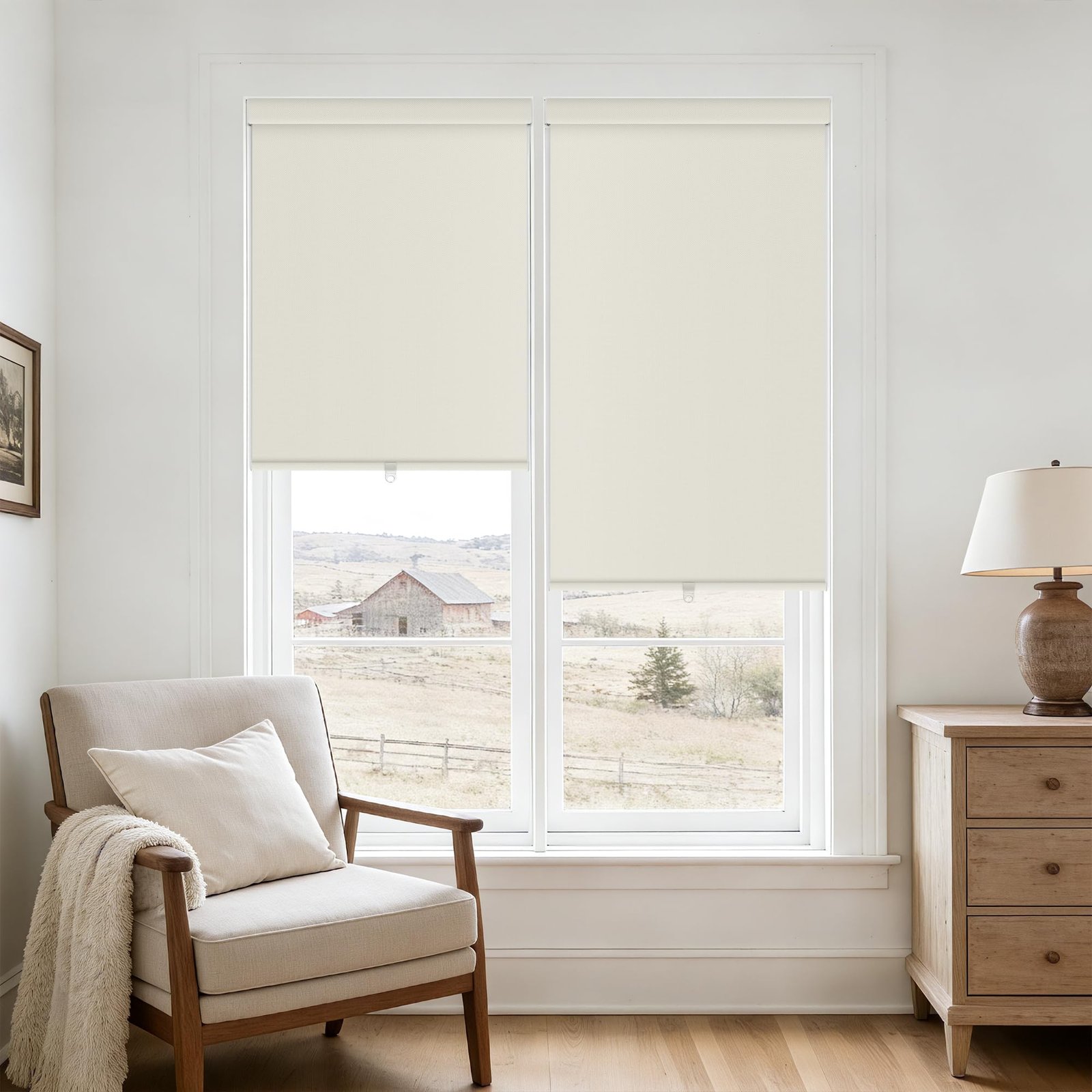 TWODRAPES Cordless Blackout Roller Shades - Cream, 70"W x 72"H