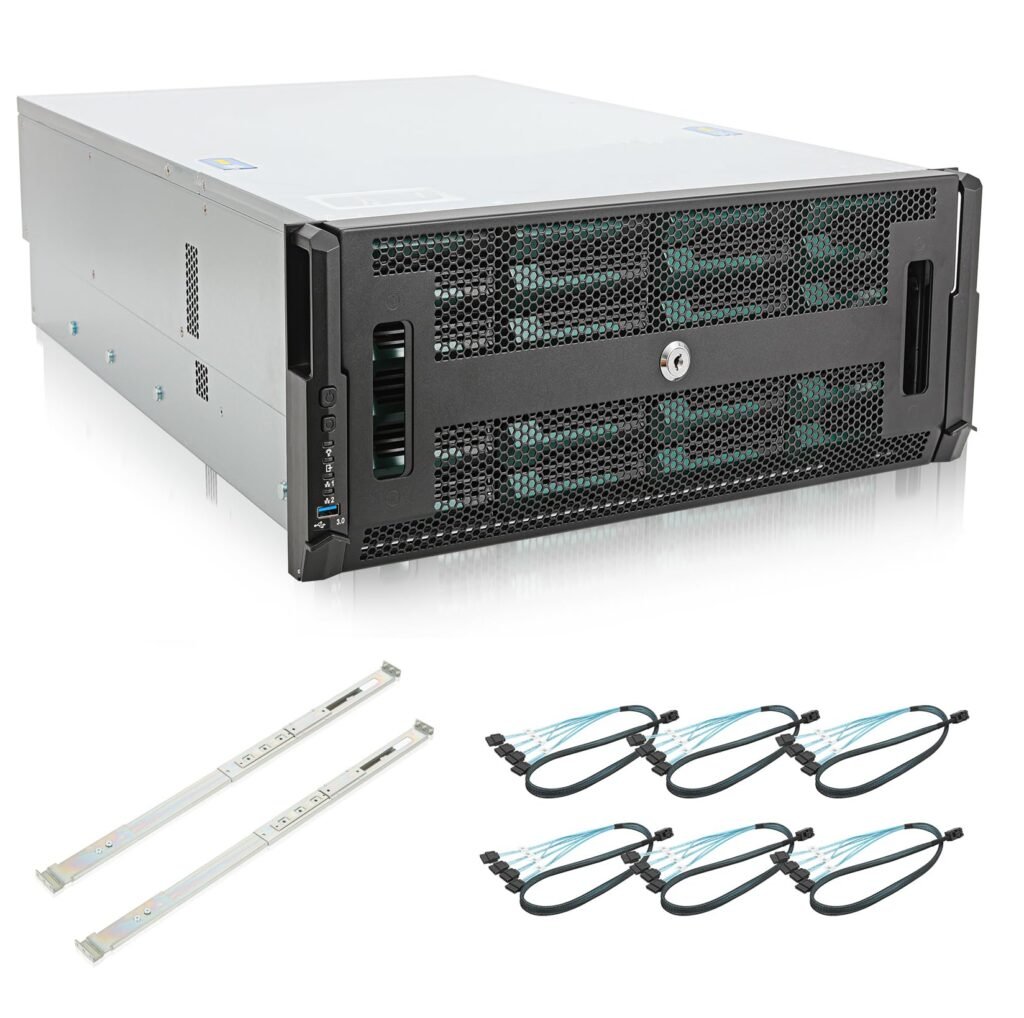 Rackchoice 4U 24bay Hotswap 12Gbps Swappable screwless 24 x 3.5/2.5 Chassis with sliidng Rail and SFF-8643 Minisas to SATA Cables with keylock Door