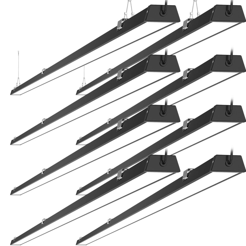 TychoLite 8FT LED Shop Light, 100W 12500lm, 5000K Daylight, Compact Black 8 Foot Commercial Lighting Fixtures for Workshops, Garage, Office, Surface/Suspension Mount, with 5FT Cord Switch, 8 Pack