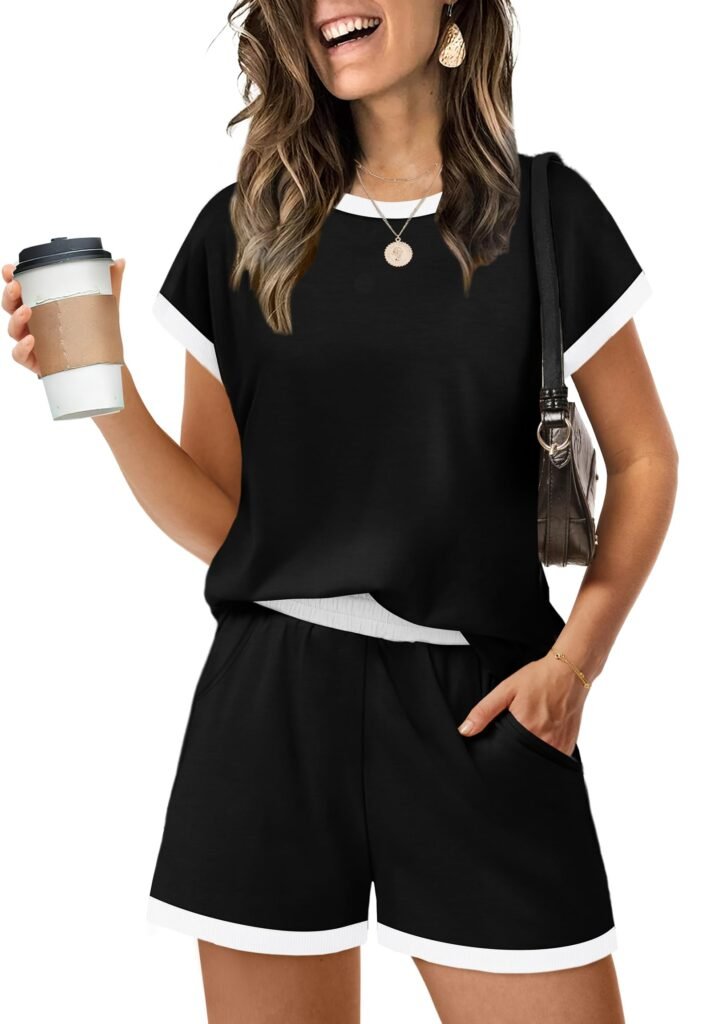 WIHOLL Women's 2-Piece Short Set - Color Block Black