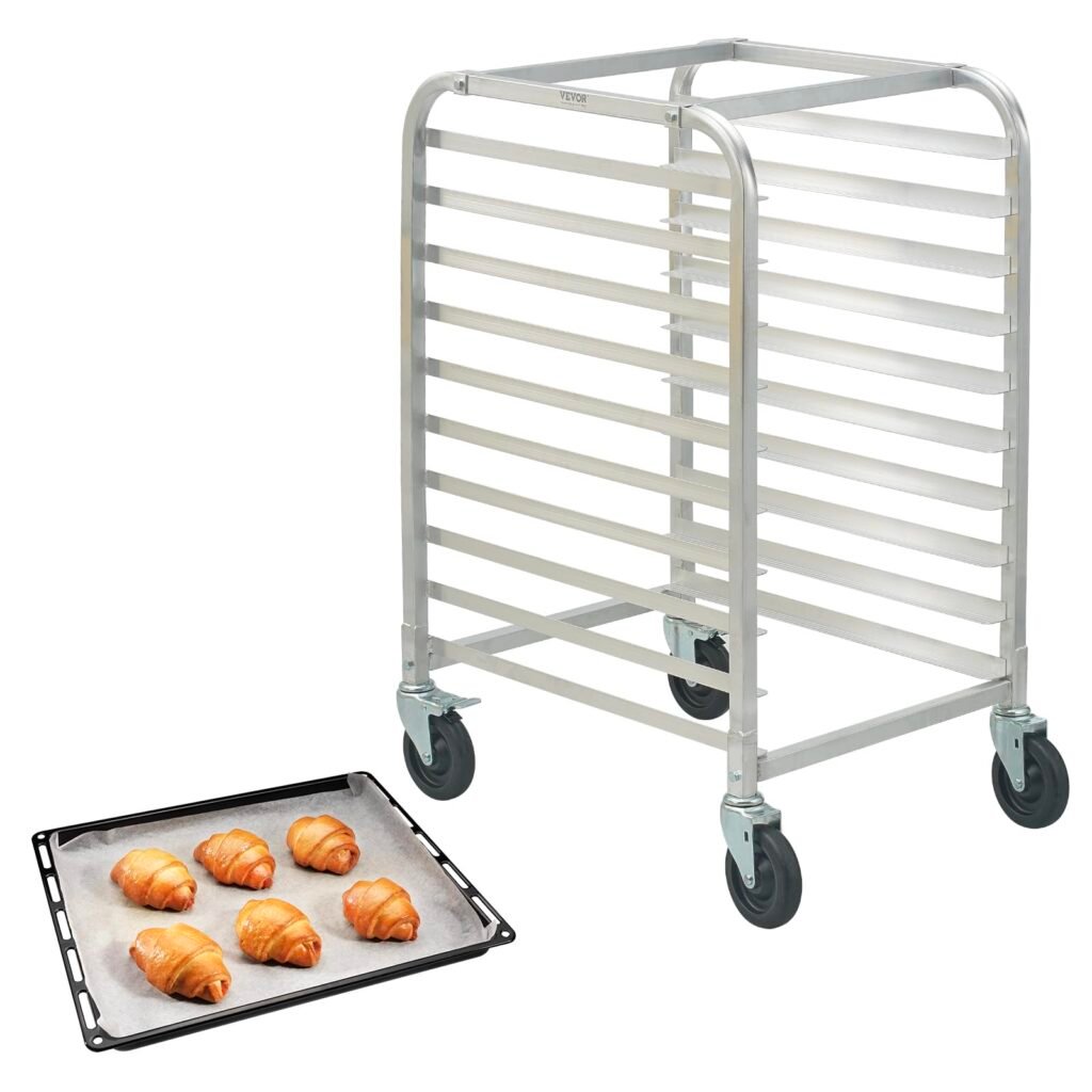 VEVOR 10-Tier Bun Pan Rack, Aluminum Racking Trolley Storage with Brake Wheels, Commercial Bakery