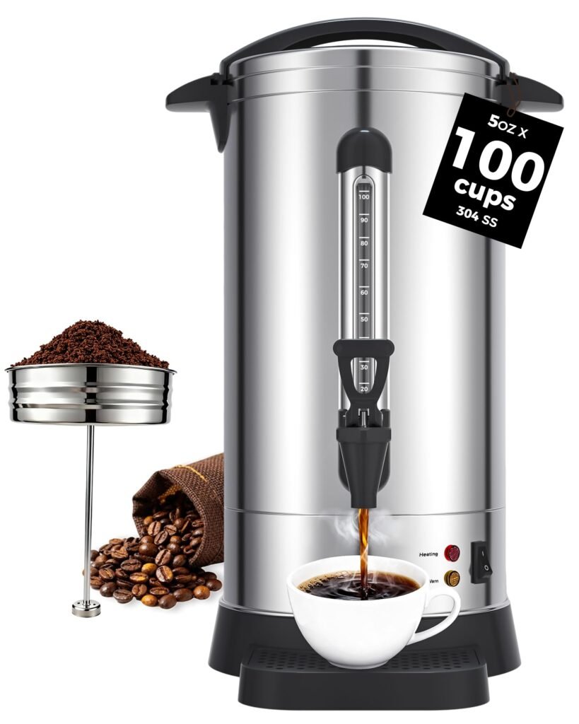 OSTBA 1500W Commercial Coffee Urn 100 Cup / 15L Large Percolator Coffee Pot, 304 Stainless Steel