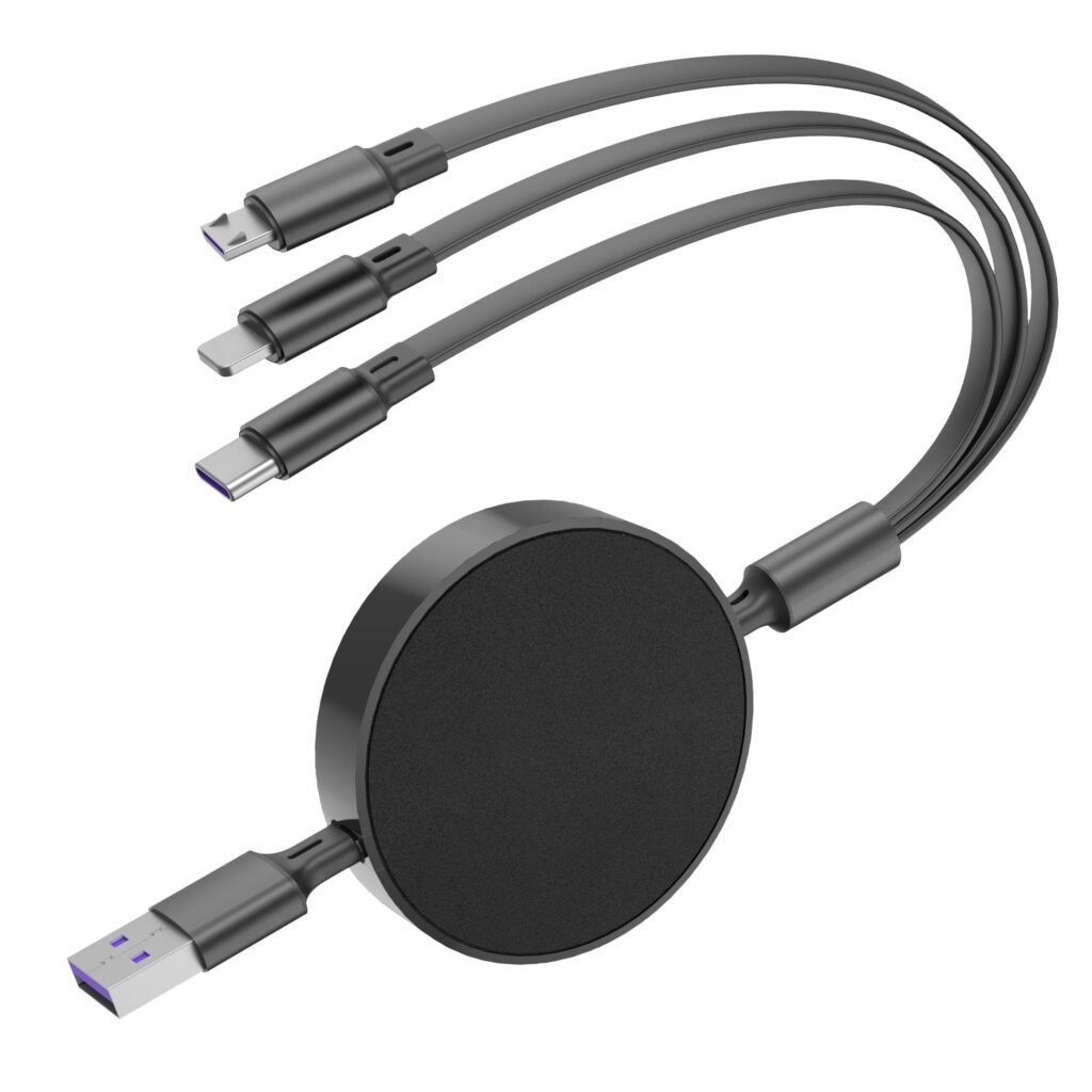 Multi Charging Cable 6A, 3 in 1 Retractable Fast Charger Cable, Multiple Car Charging Cord with Type C/L/Micro USB Ports for Phone 16 15 14 Pro Max/Samsung Galaxy S25/PS/Tablets, Black