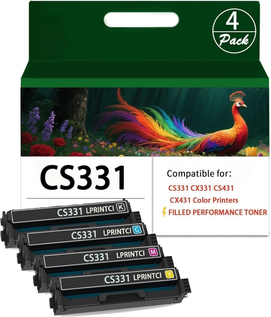 CS331 CX331 Toner Cartridge-4 Pack, 20N10K0 20N10C0 20N10M0 20N10Y0 Replacement for Lexmark CS331