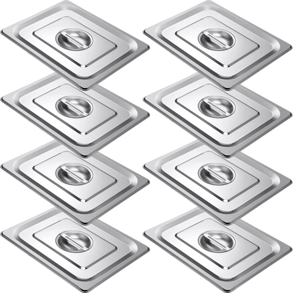Sieral 1/2 Half Size 8 Pack Stainless Steel Hotel Pan Lids Steam Table Pan Covers Metal Food Tray
