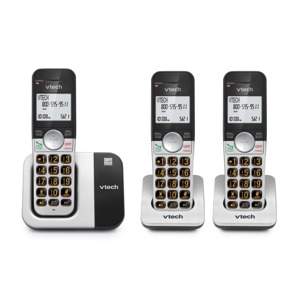 VTech Cordless Phone 3-Handset with Large Display and Big Buttons, DECT 6.0 with Caller ID/Call Waiting, Full Duplex Speakerphone, ECO Mode, Last 10 Number Redial, Easy to Use,VG231-3