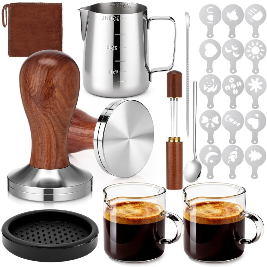 Mifoci 24 Pcs Espresso Accessories Kit Include 51mm Coffee Tamper, Coffee Stirrer, Frothing Pitcher,