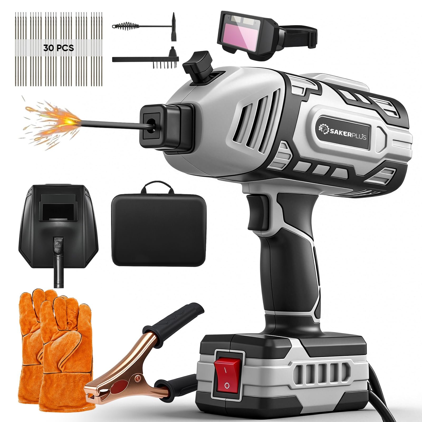 SakerPlus Portable Welding Machine, 110V, 30pc Rods, Gloves, Goggles