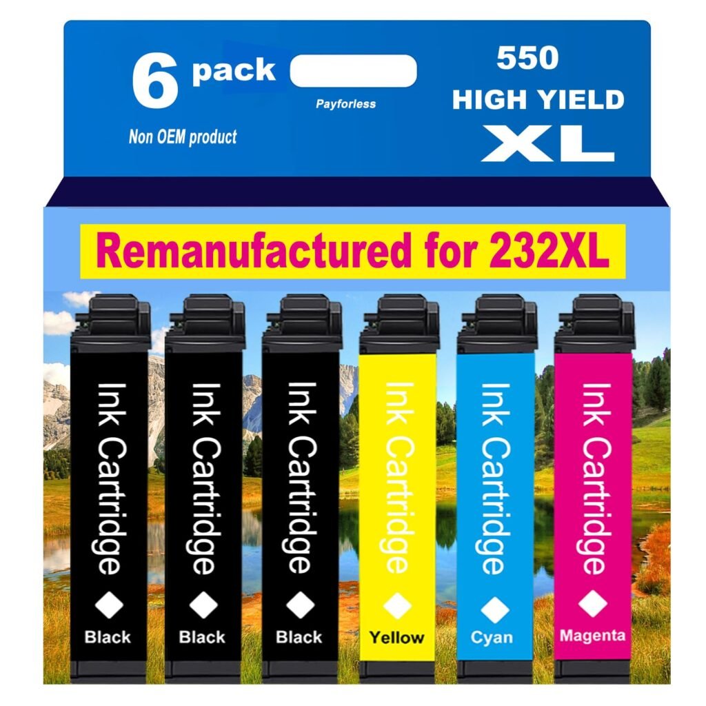 PayForLess Remanufactured for 232XL Ink Cartridges Combo Pack for 232 XL for Epson XP-4200 XP-4205 Workforce WF-2930 WF-2950 Printer 6 Pack 3 Black 1 Cyan 1 Magenta 1 Yellow