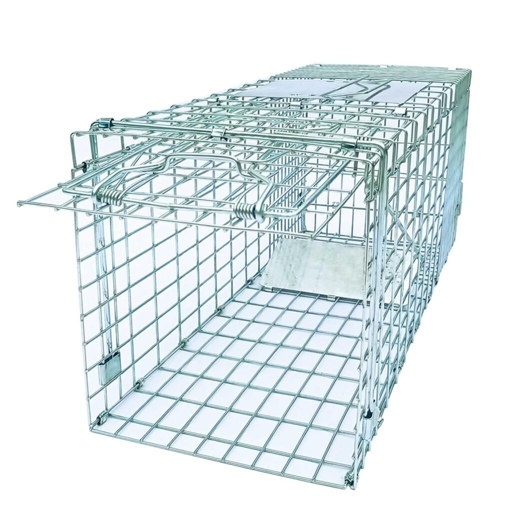 Folding Collapsible Humane Live Animal Cage Trap No-Kill Trapping Kit for Humane Catch Release Rodent Rabbits, Stray Cat, Squirrel, Raccoon, Opossum, All Fit Sized Animals, 2-Door 26" x 9.5" x 10.2"