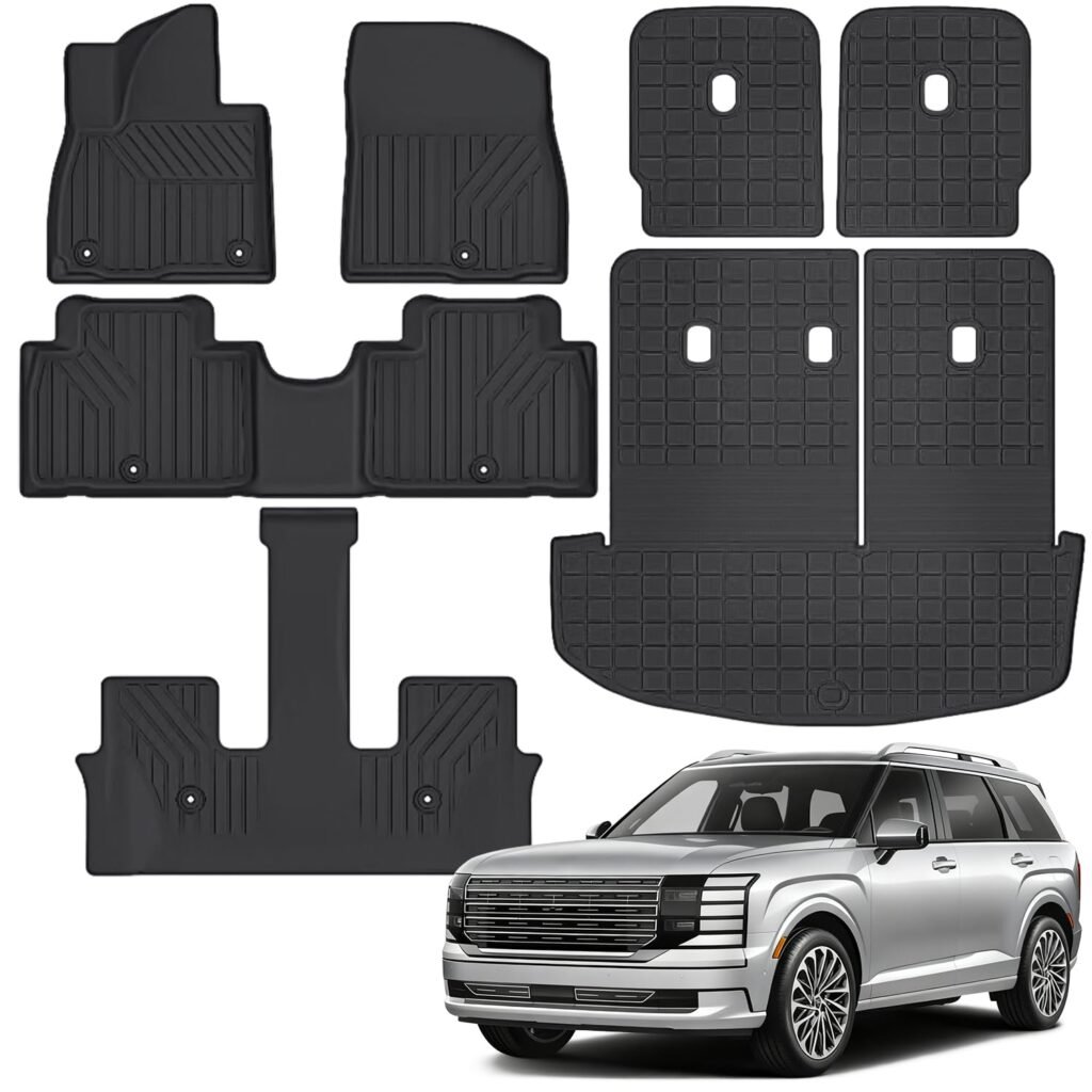 Floor Mats Compatible with Hyundai Palisade 2026 7 Seats(Only Fuel),All Weather Protection Duarble TPE Cargo Liner with Backrest Mats Accessories Compatible with Hyundai Palisade 2026 Fuel