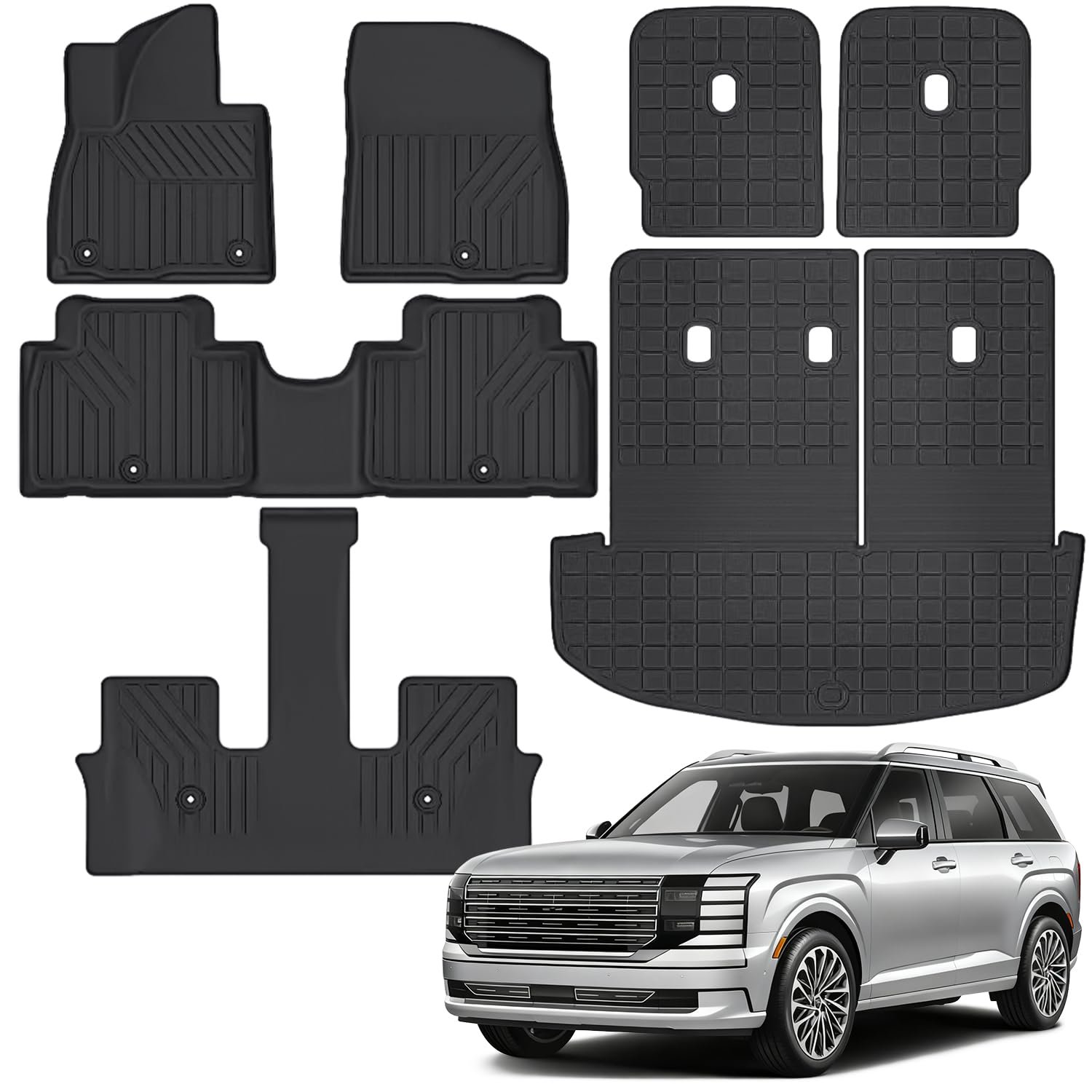 Floor Mats Compatible with Hyundai Palisade 2026 7 Seats(Only Fuel),All Weather Protection Duarble TPE Cargo Liner with Backrest Mats Accessories Compatible with Hyundai Palisade 2026 Fuel