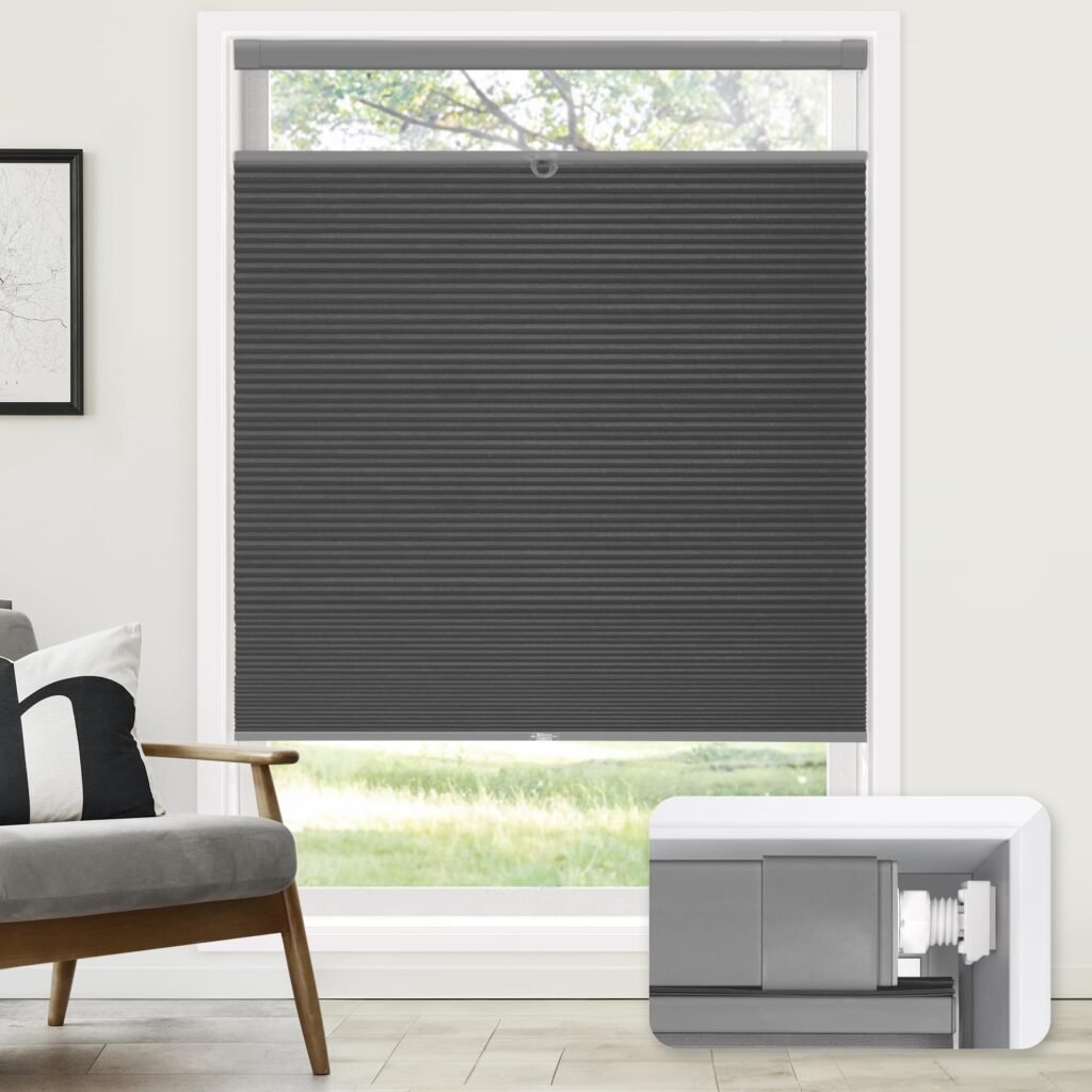 LazBlinds No Drill Cordless Cellular Shades, 30" W x 64" H, Black