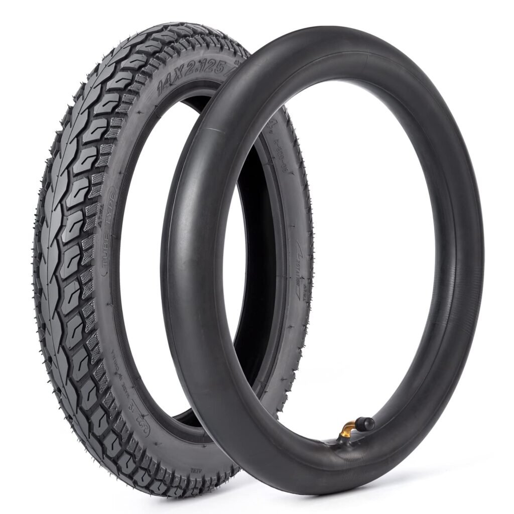 Heavy-Duty 14 x 2.125 57-254 Tire and Tube Set with Angled Valve Stem 14 Inch Electric Scooter Tire Tube for Replacement Electric Scooters and E-Bike Tires 1 Set