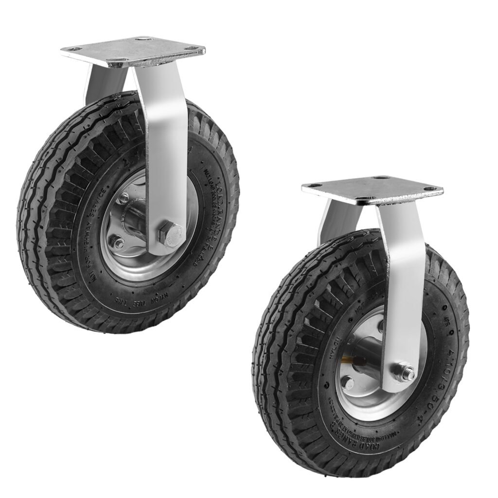 RRQ 10 Inch Caster Wheels, Pneumatic Rigid Caster Wheels with Zinc Top Plate for Cart, Dolly,
