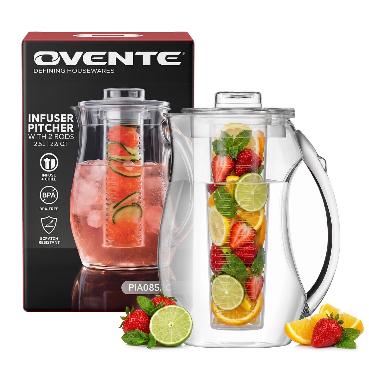 OVENTE Fruit Infusion Water Pitcher 2.5L Clear PIA0852C