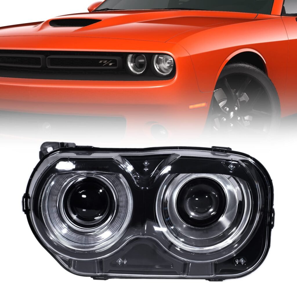 VLINCAR Headlight Assembly Compatible with Dodge Challenger (Halogen Model) 2015 2016 2017 2018 2019