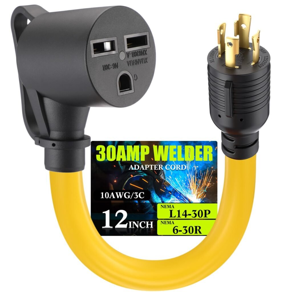 Tellegloww Generator to Welder Adapter Compatible with NEMA L14-30P to 6-30R 30 Amp, ETL Listed, 4 Prong Locking Generator Male to 3 Prong Dryer Female for EV, 10 AWG STW, 1FT