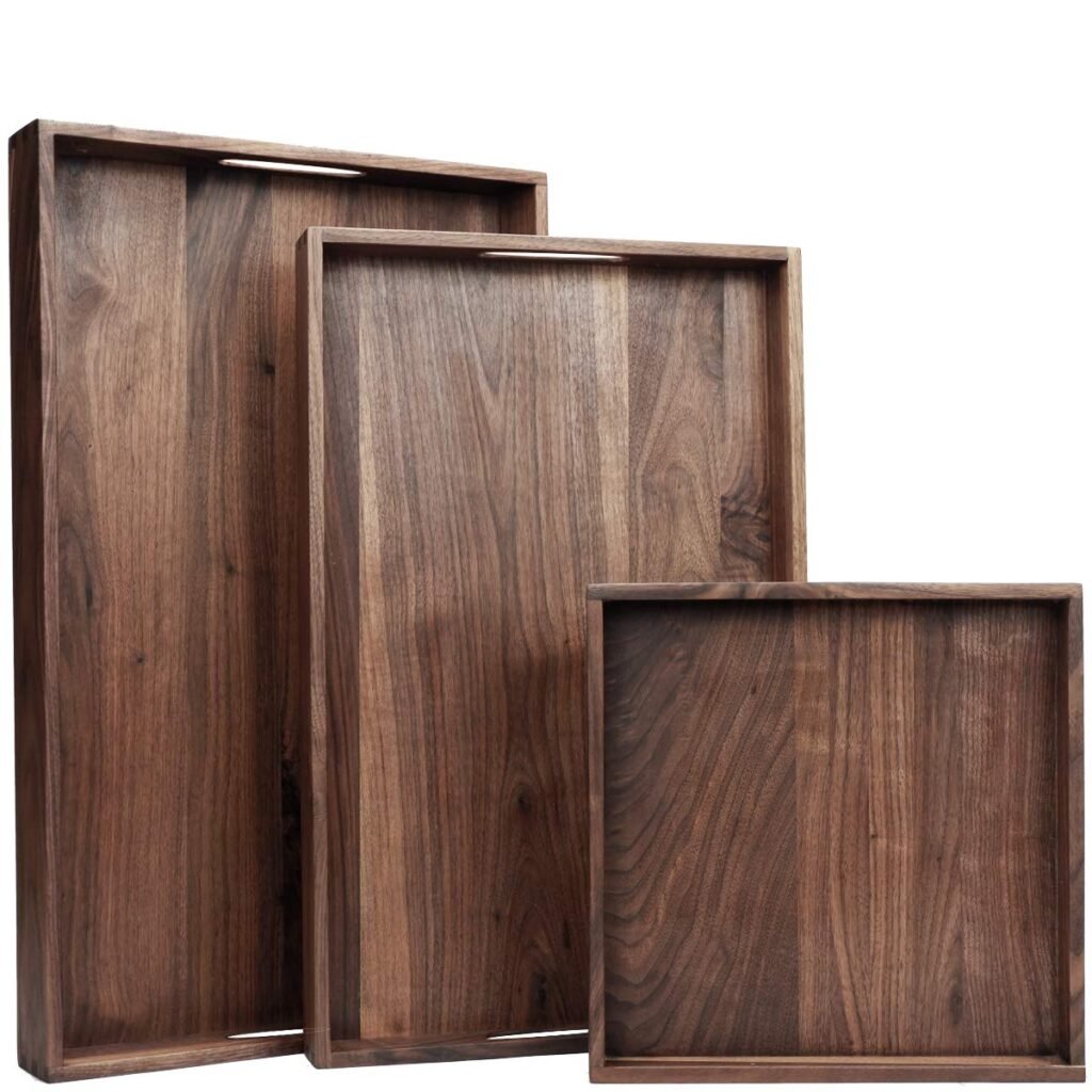 MAGIGO Walnut Ottoman Tray with Handles