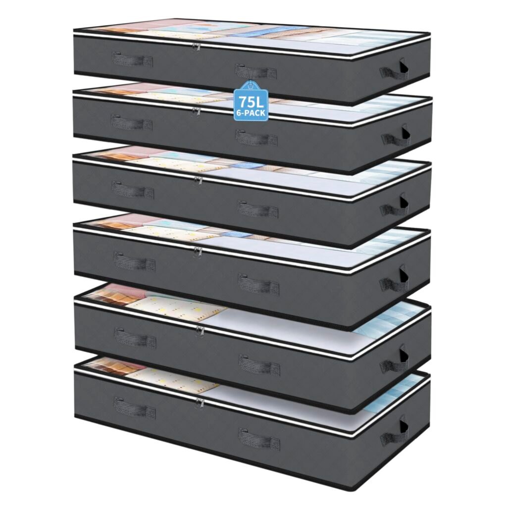 Cupic Cupid Under Bed Storage Containers, 6 Pack Underbed Storage Bins, Large Closet Organizer for Clothes, Blankets, Sweater