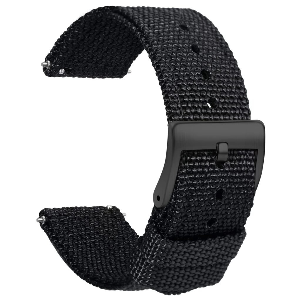 TStrap Nylon Watch Strap 24mm - Quick Release Watch Band Soft Black - Canvas Military Wtach Bands for Men Ladies – for Smart watch Bracelet Replacement with Black Clasp - 18mm, 20mm, 22mm 24mm