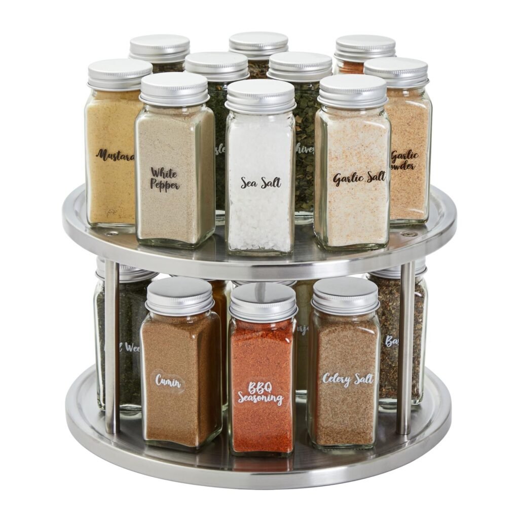 Juvale 2-Tier Lazy Susan Spice Rack Organizer for Cabinet - 10.5 in, Stainless Steel - Kitchen Countertop Organizer & Spice Carousel for Pantry Organization