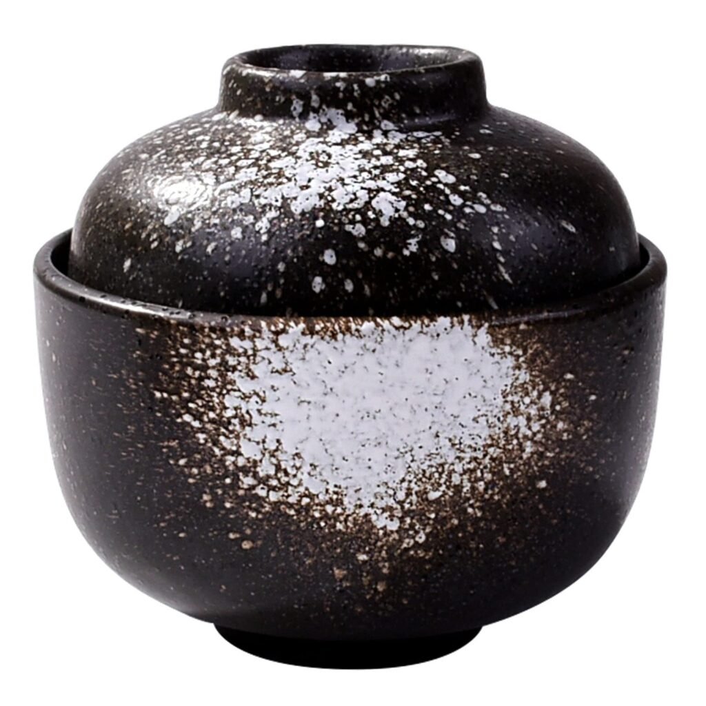 LMRLCS Ceramic Small Steaming Bowl with Lid 7.7 oz Microwave Japanese Miso Soup Bowl with Lid for