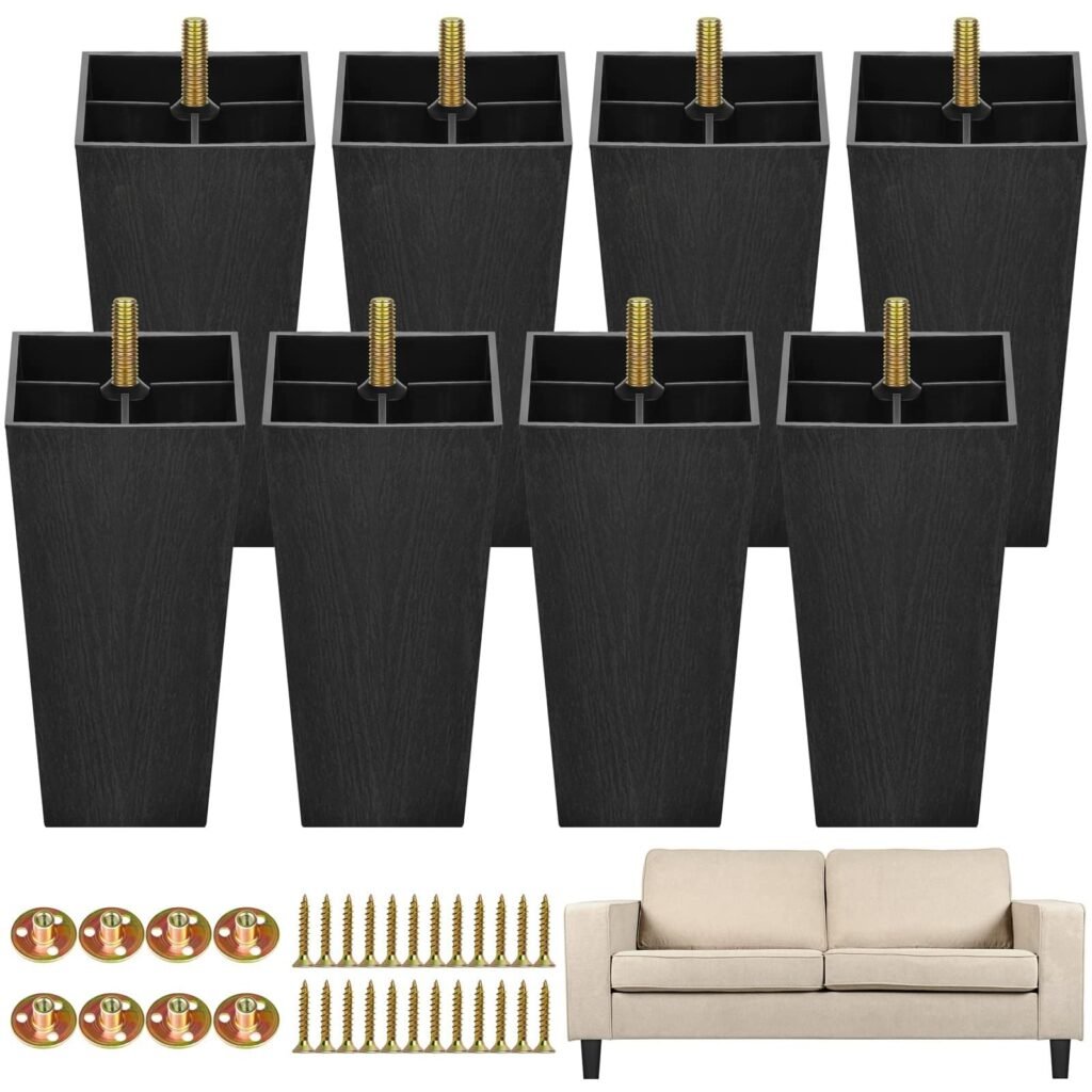 TURSTIN 8 Pack 5.7 Inch Furniture Legs Plastic Sofa Couch Legs Square Tapered Feet Sofa Legs with M8