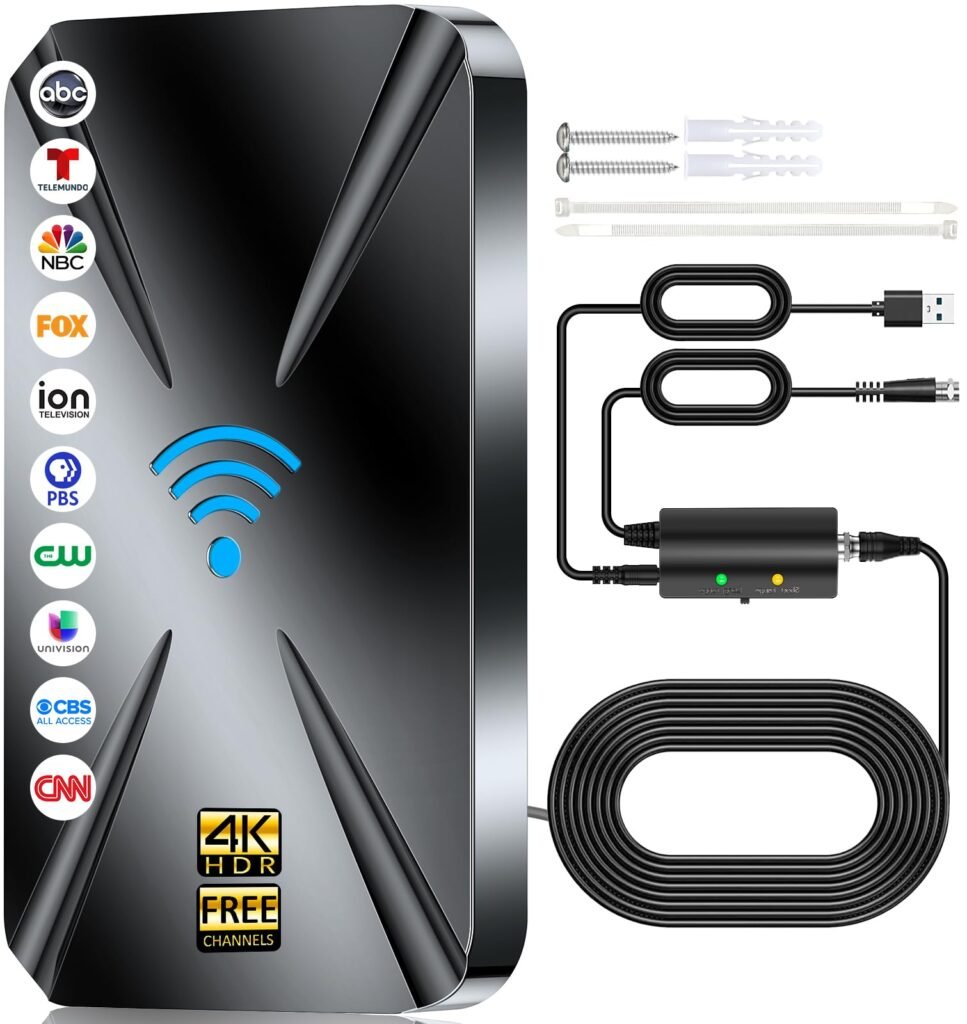 2025 Upgraded TV Antenna Indoor, 2800+ Miles Range Digital Antenna for Smart TV Indoor, HDTV Antenna for Local Channels with Amplifier, Outdoor Antenna Support 8K 4K 1080p All TVs -38FT Coax Cable