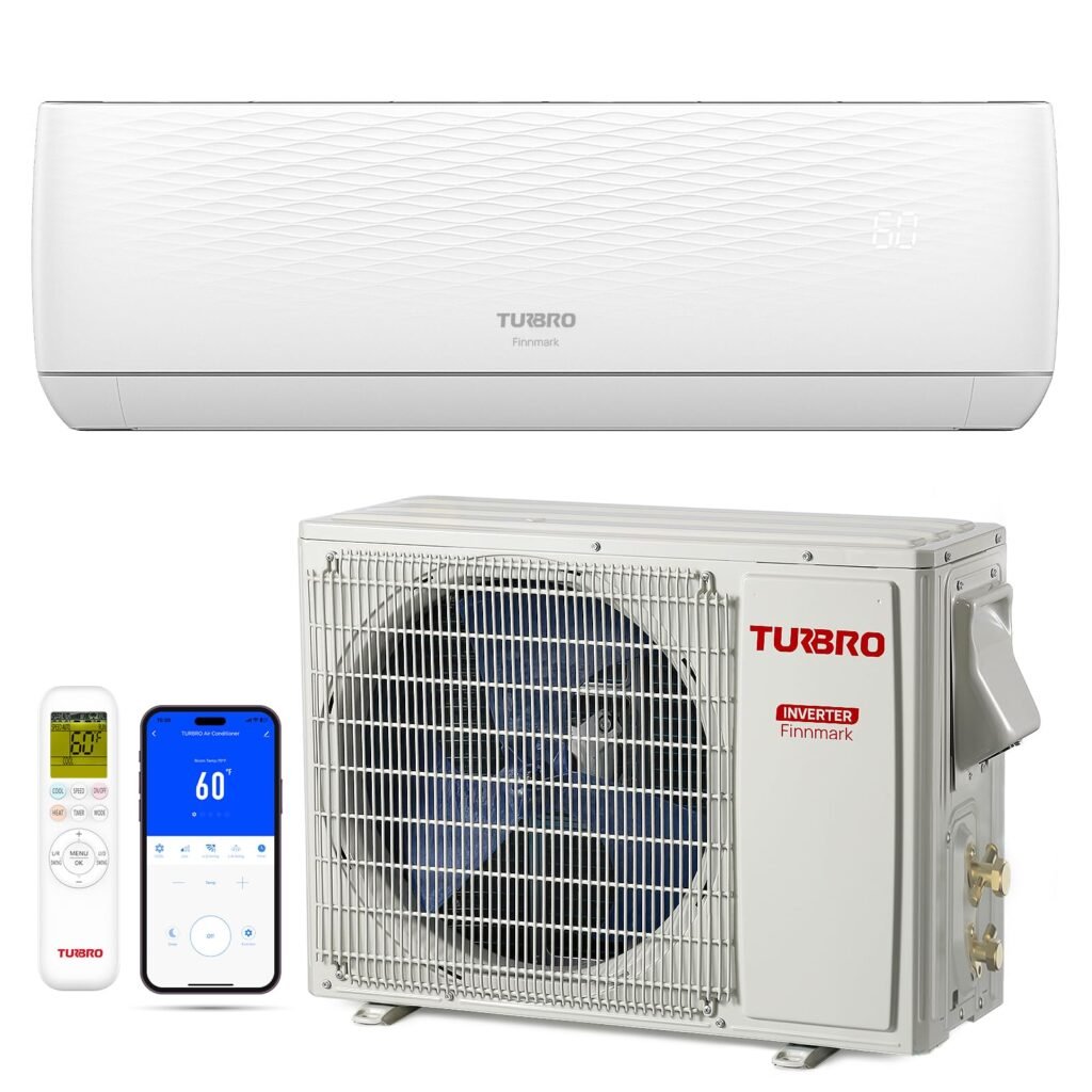 **FACTORY SEALED**ONLY OUTDOOR UNIT**TURBRO 9,000 BTU Ductless Mini Split AC with Heat Pump, Inverter Compressor, 17 SEER2, 230V, R32 Refrigerant, Pre-charged Evaporator, WiFi-Enabled, Works with App, AHRI Certified, Finnmark Series