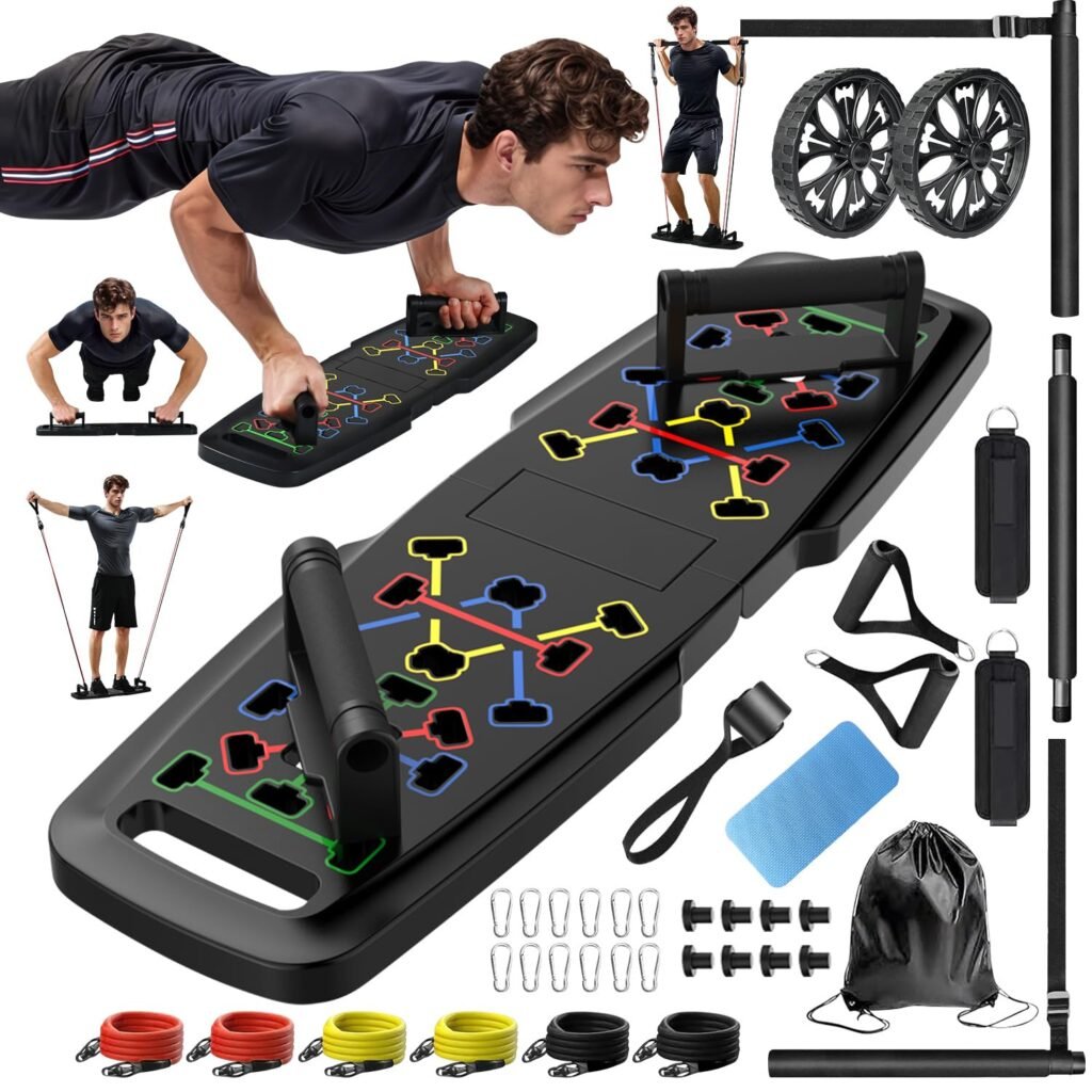 **MISSING PARTS UNKNOWN**
Push Up Board,Home Gym,Portable Exercise Equipment,Pilates Bar and 20 Fitness Accessories with Resistance Bands and Ab Roller Wheel,Full Body Workout at Home