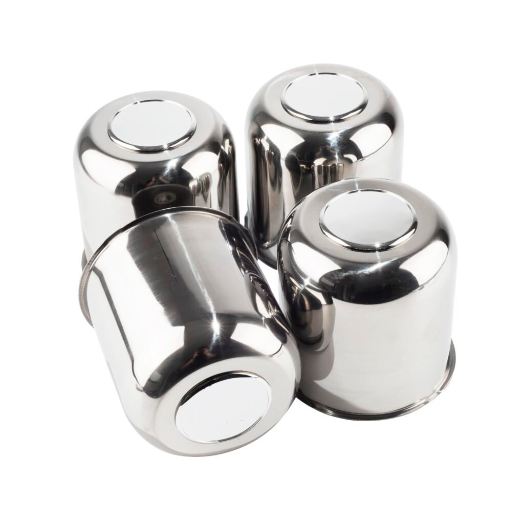 DewFlew 4Pcs 4.25" Push Through Wheel Center Caps Stainless Trailer Hub Cap for Truck SUV RV Wheel