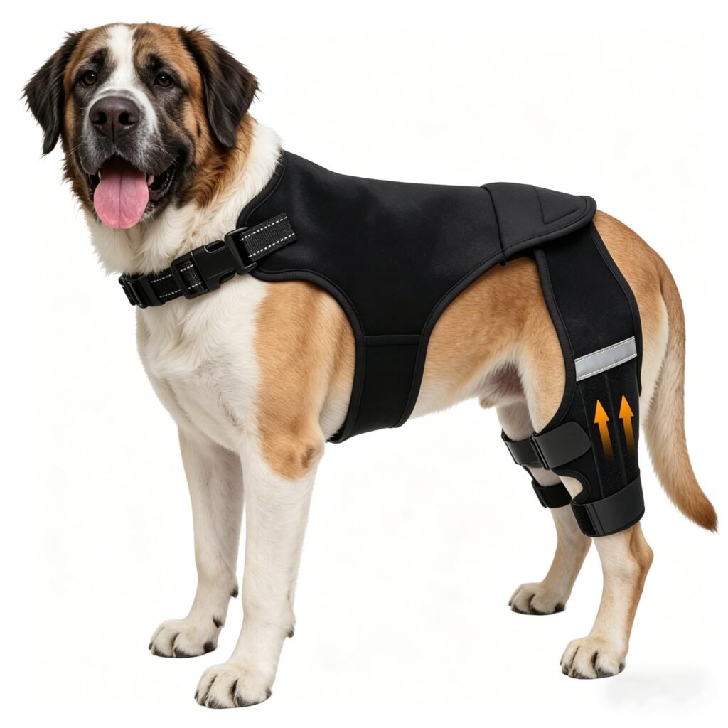 ALYBIT Dog Knee Brace for Torn ACL Hind Leg - 4 Stabilizers