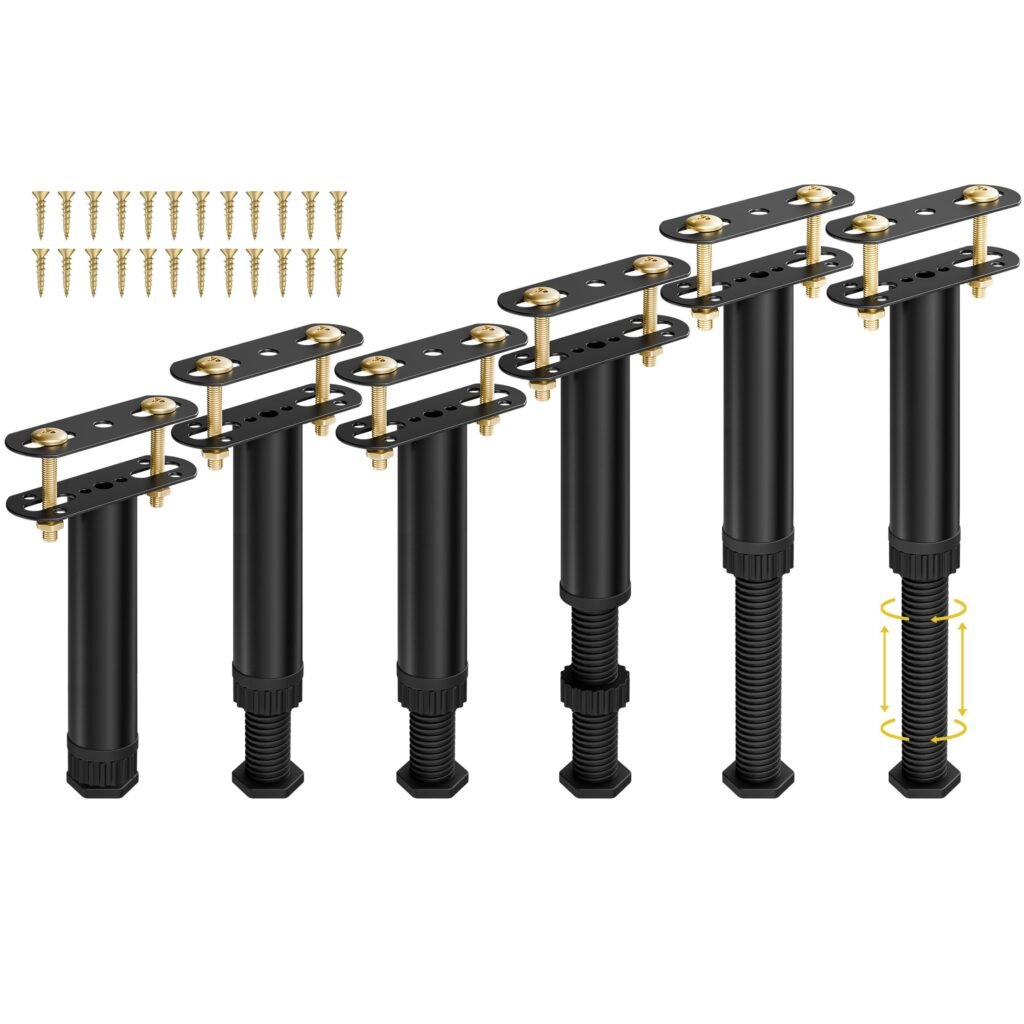 Wlrrcwdttc 6 Pcs Adjustable Height Bed Support Legs 7.08-12.5 inch with Locking Ring, Bed Frame